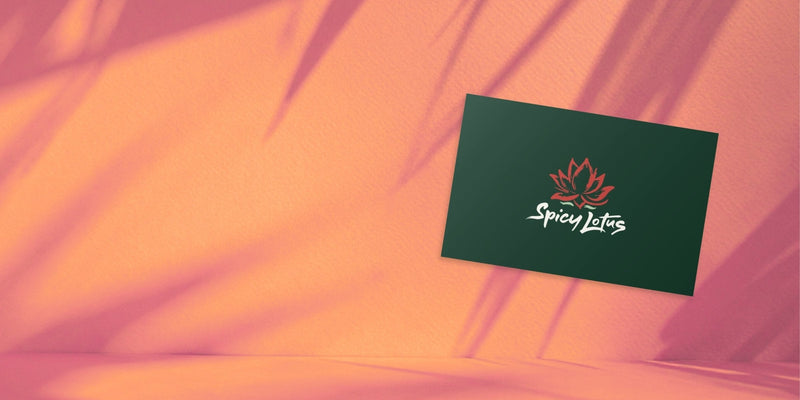 orange red tropical background with soft leaf shadows and green Spicy Lotus Gift Card