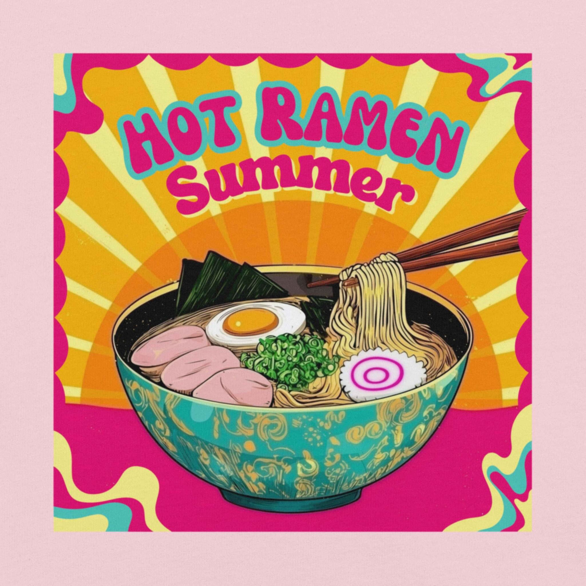 DTFlex print detail on Hot Ramen Summer ramen graphic tee