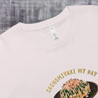 Close-up of pastel okonomiyaki illustration DTG print