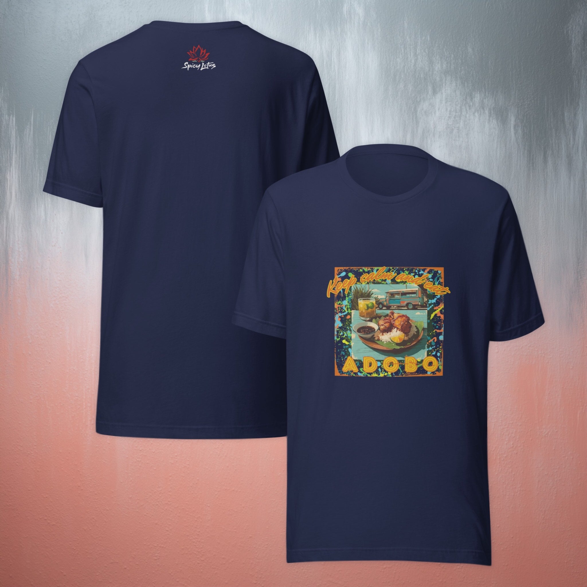 Keep Calm and Eat Adobo ghost t-shirt front/back view unisex fit