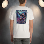 Chill Nomads Midnight Reef Backprint T-Shirt on a man standing in front of studio walls with lights