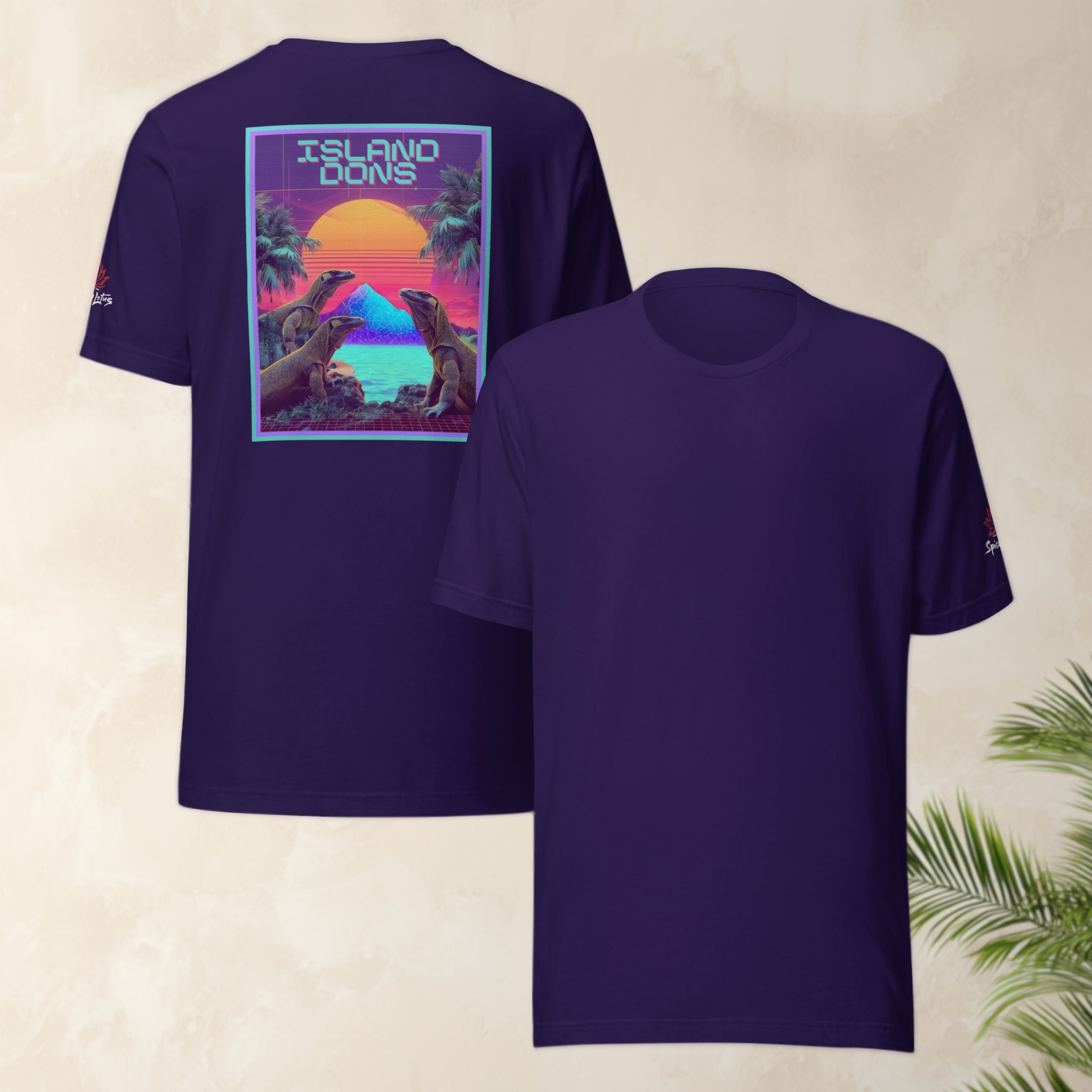 Retro-futuristic synthwave lizard graphic front/back ghost shirt