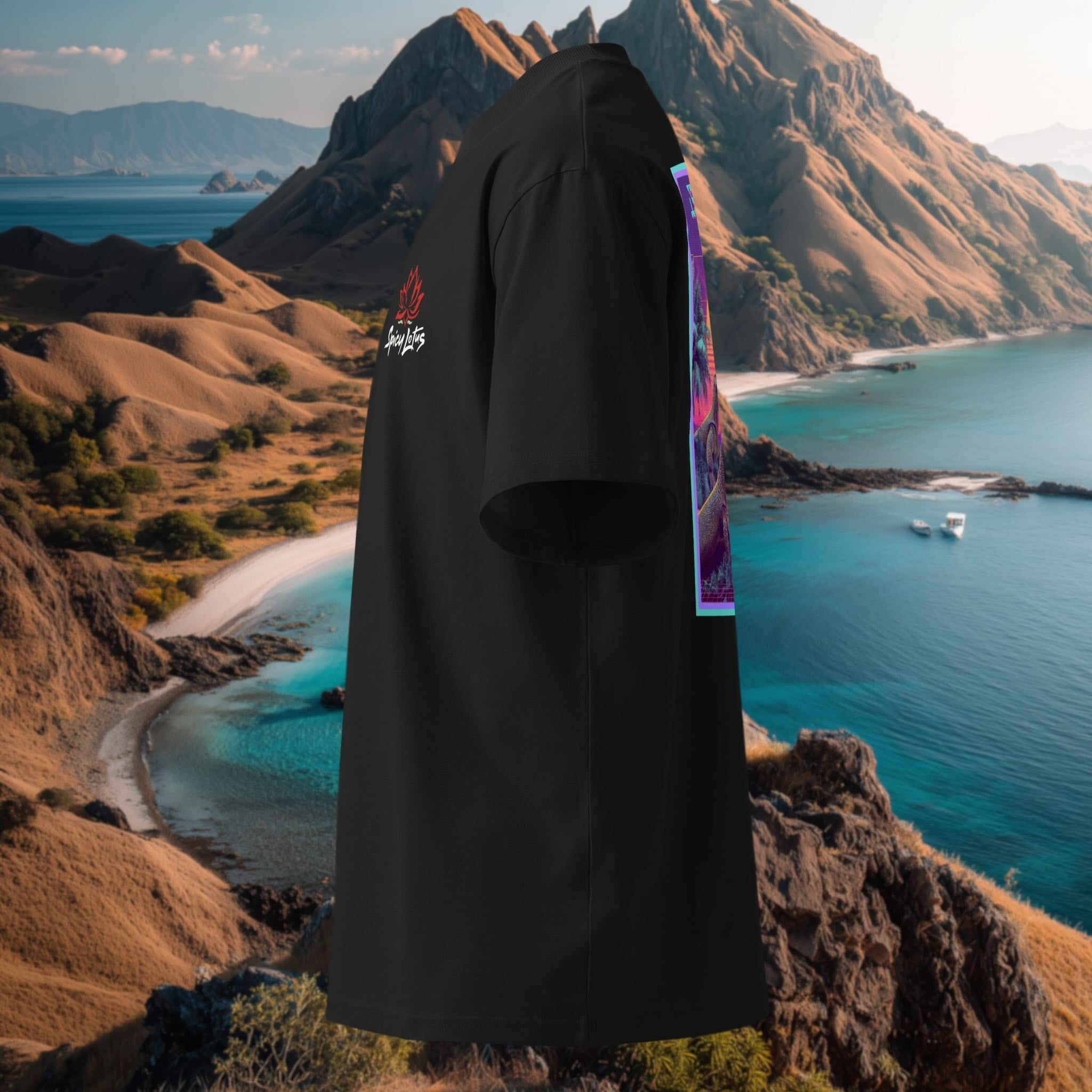 Vaporwave Komodo dragon tee side view