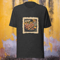 Black t-shirt with a graphic of grilled chicken sate and text on a yellow background
