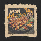 DTG print detail on Ayam What I Eat street food graphic tee