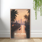 Urban Thai cityscape illustration on cotton canvas