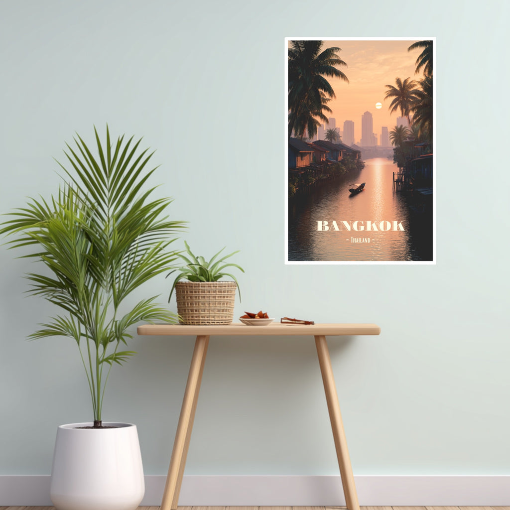 Bangkok Khlong Glow Asian travel poster in bright hallway