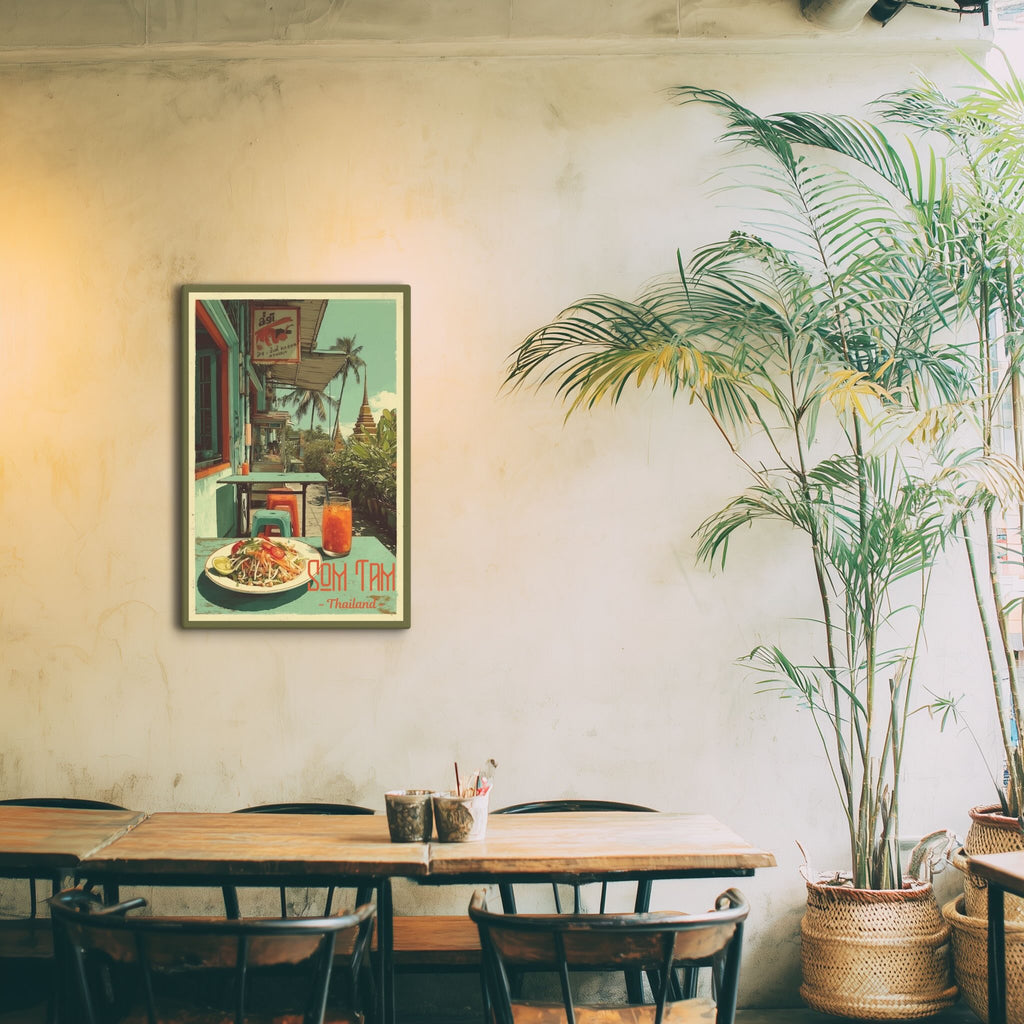 Som Tam vertical canvas attached to café wall