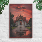 Bangkok Thai temple night canvas with dramatic red sky