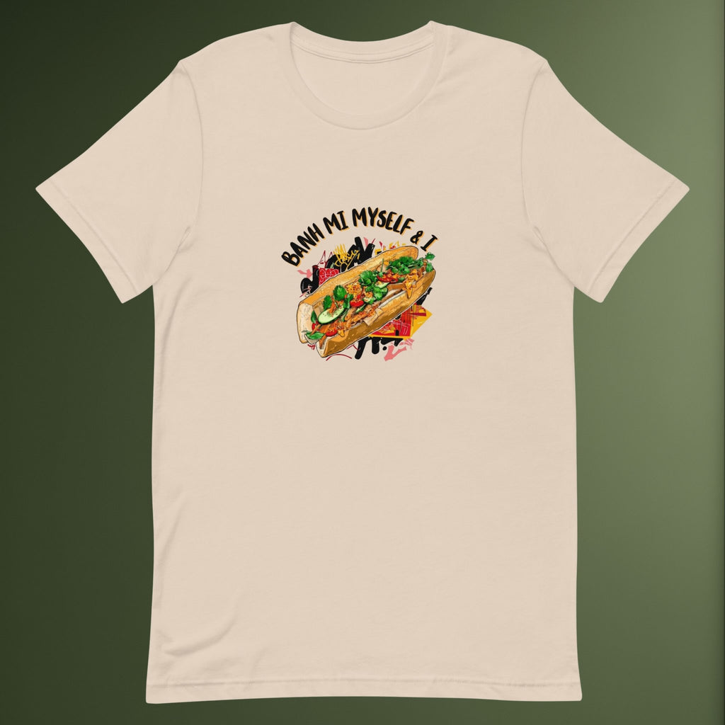 Front view of Banh Mi Myself & I graphic flatlay t-shirt
