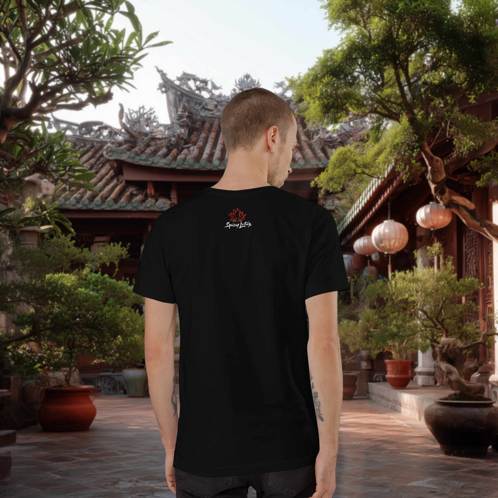 Back view of What the Pho graphic t-shirt with outside label print