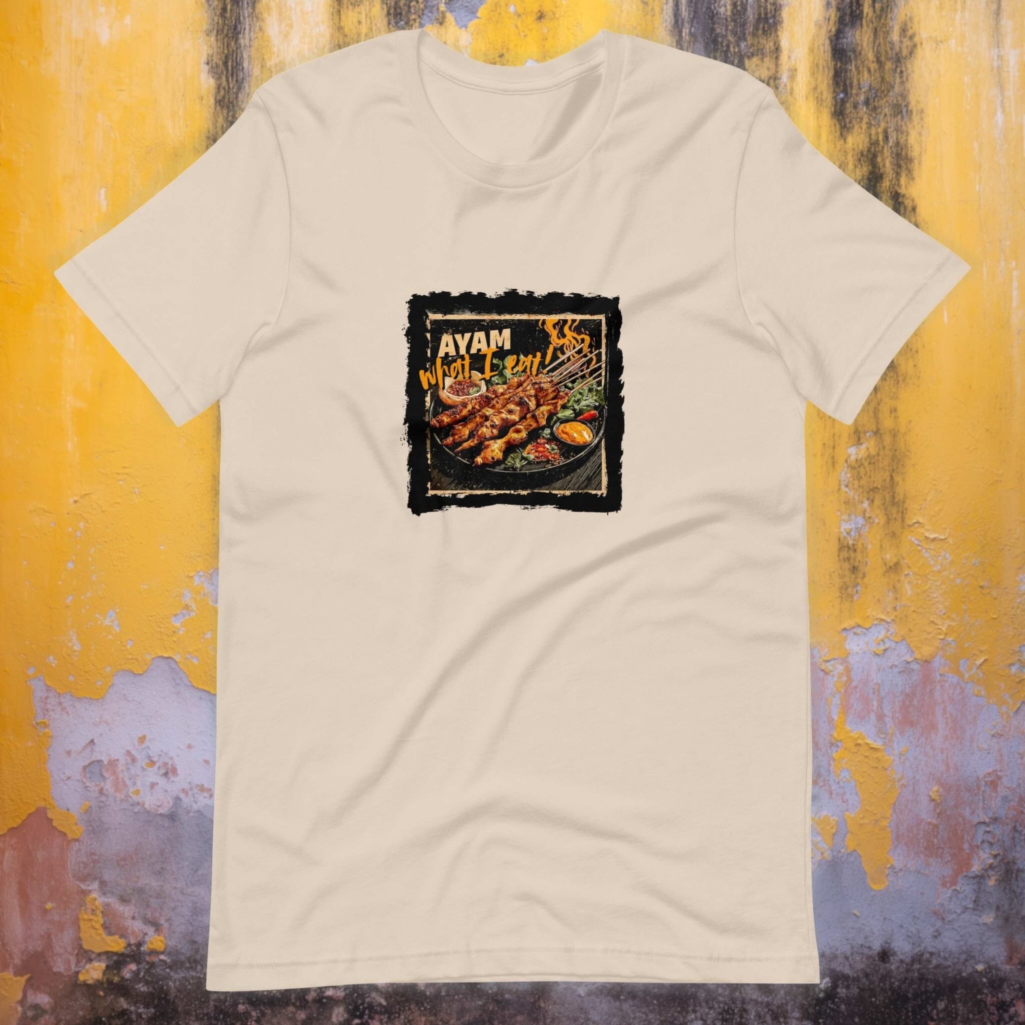Front view Ayam What I Eat flatlay t-shirt regular unisex fit