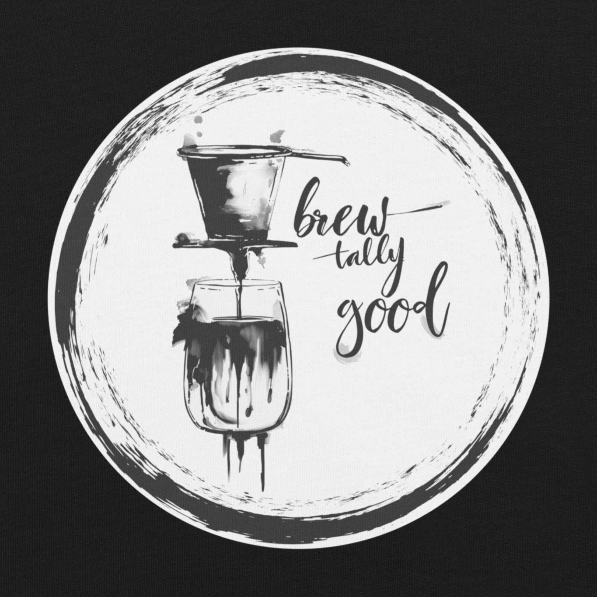 DTG print texture on Brewtally Good coffee graphic tee