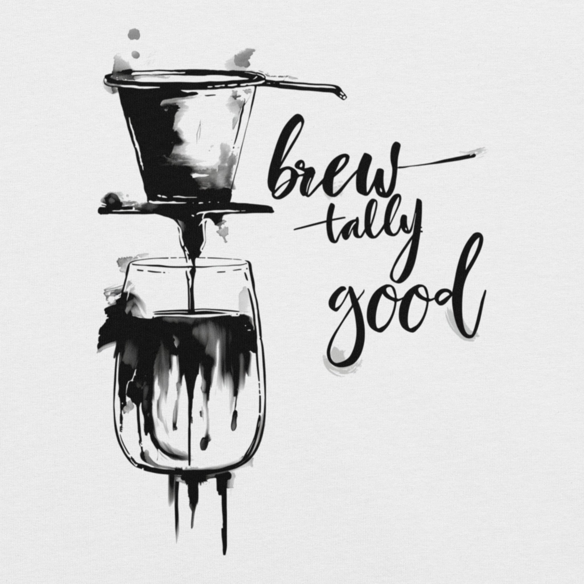 DTG print texture on Brewtally Good coffee graphic tee