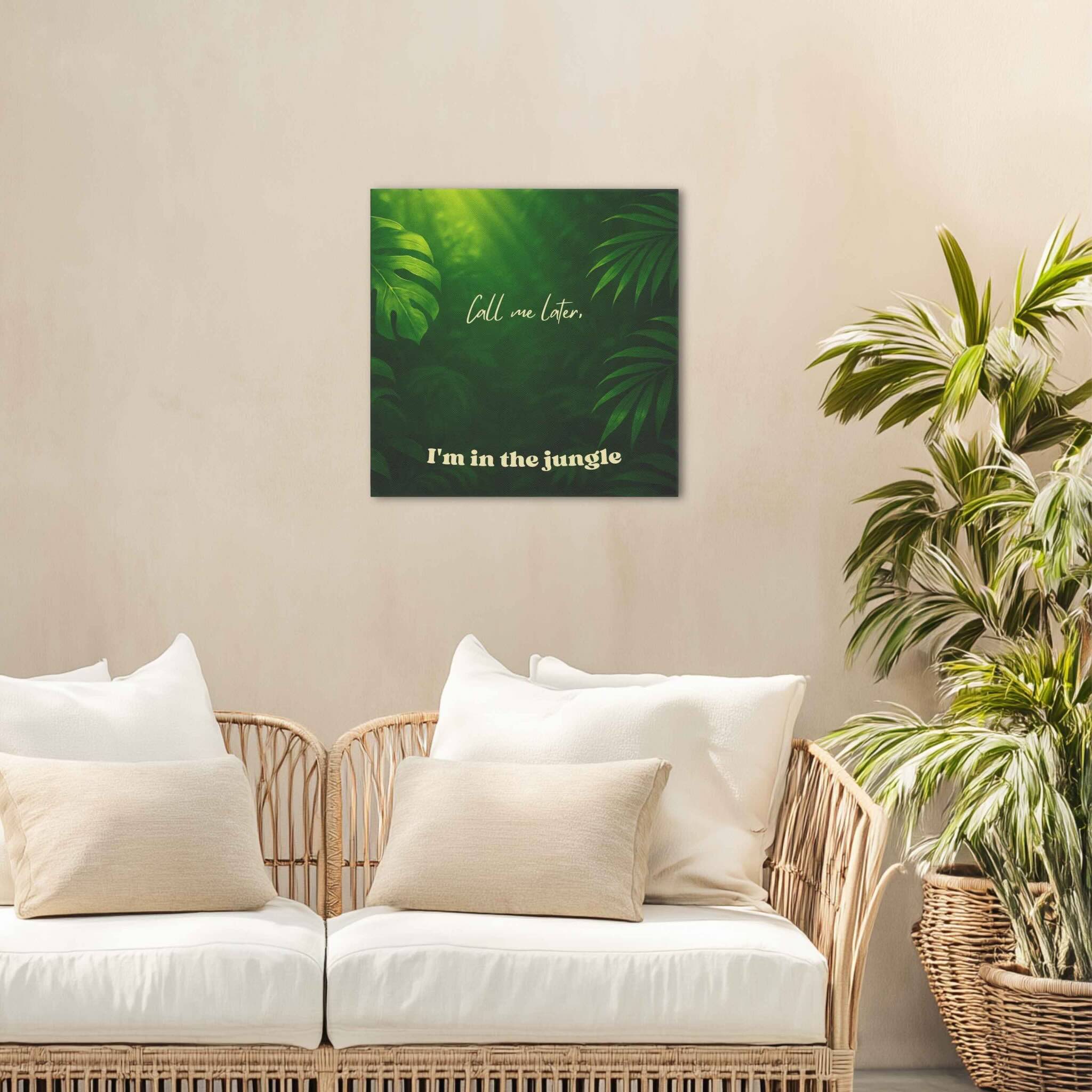 Sofa with decorative pillows and a plant in a room with a framed artwork on the wall.