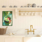 Kitchen interior with a decorative canvas of a cendol dessert bowl.