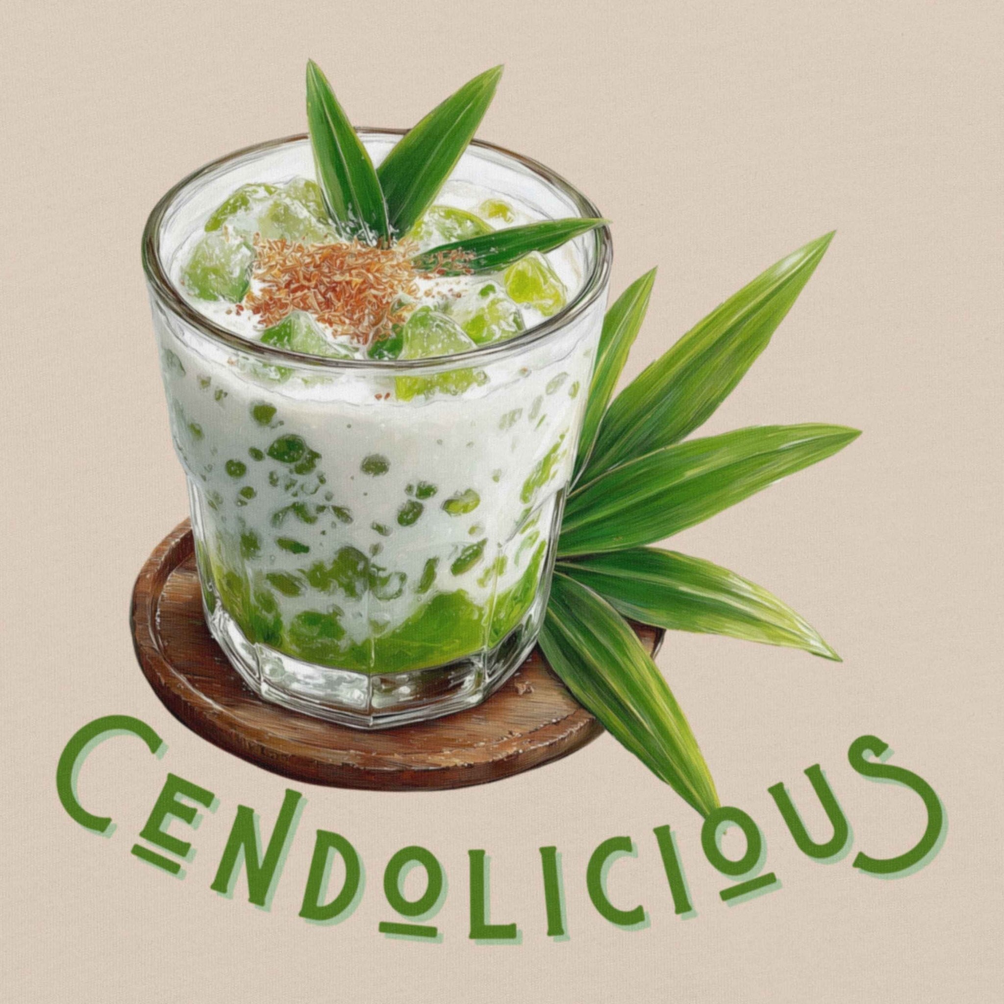 DTG print detail on Cendolicious dessert graphic tee