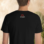 Outside neck label branding on Bella+Canvas t-shirt