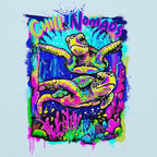 Close-up of DTFlex neon turtle vertical back graphic on hoodie