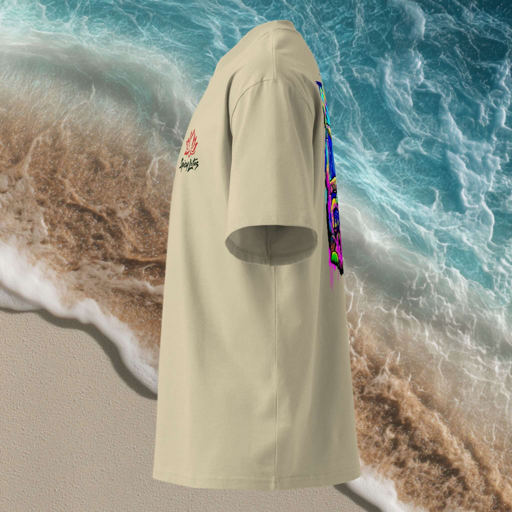 Neon turtle streetwear tee side view