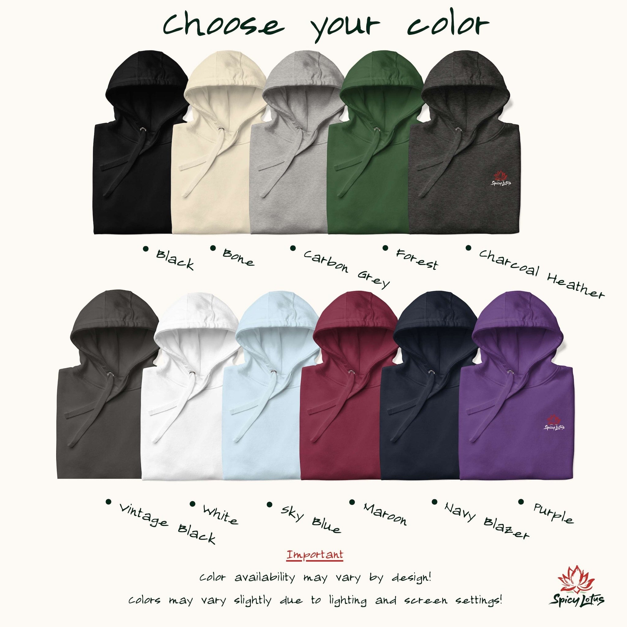 Choose your color Unisex Hoodie Cotton Heritage M2580, showing all eleven colors with names