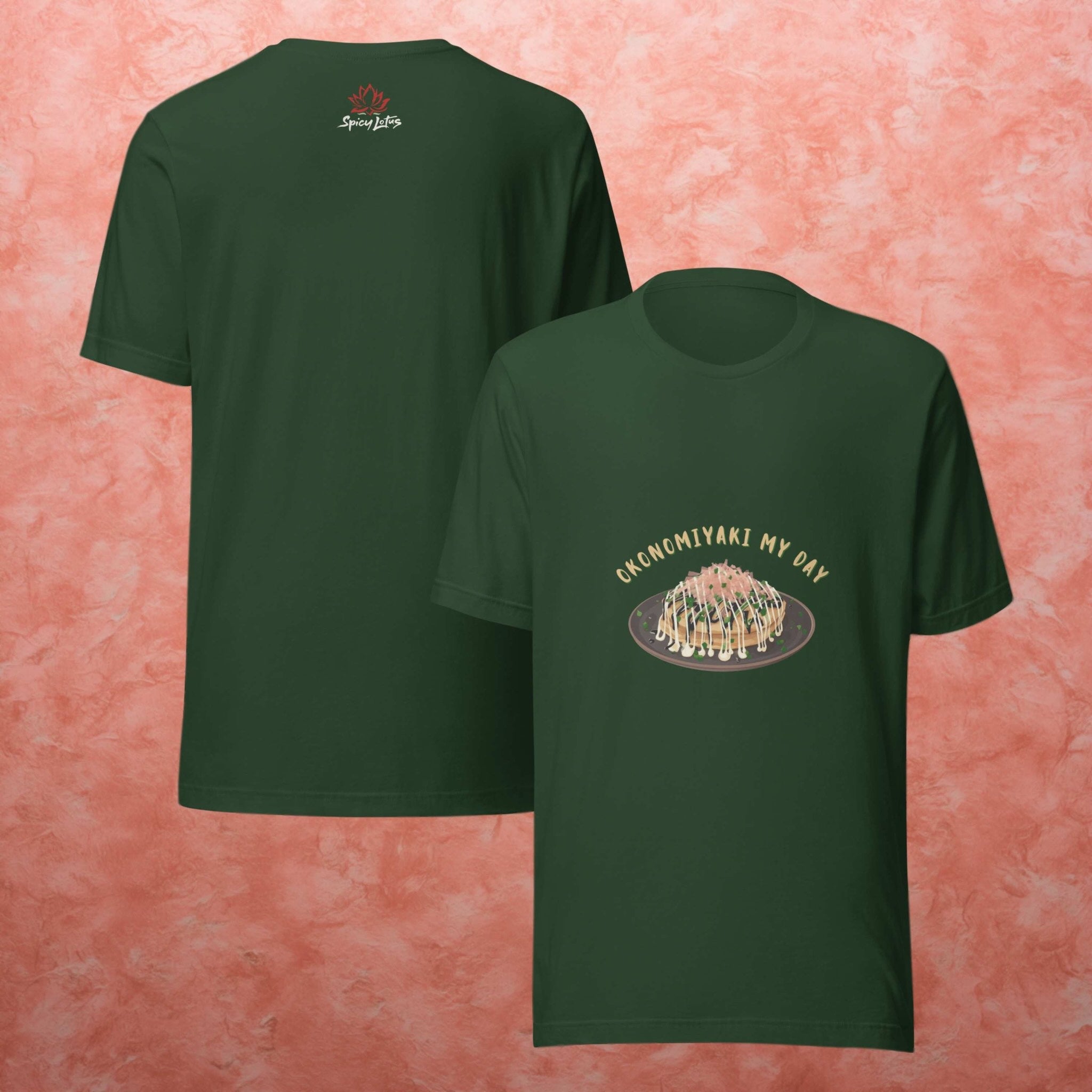 Front/Back view of Okonomiyaki My Day graphic ghost t-shirt
