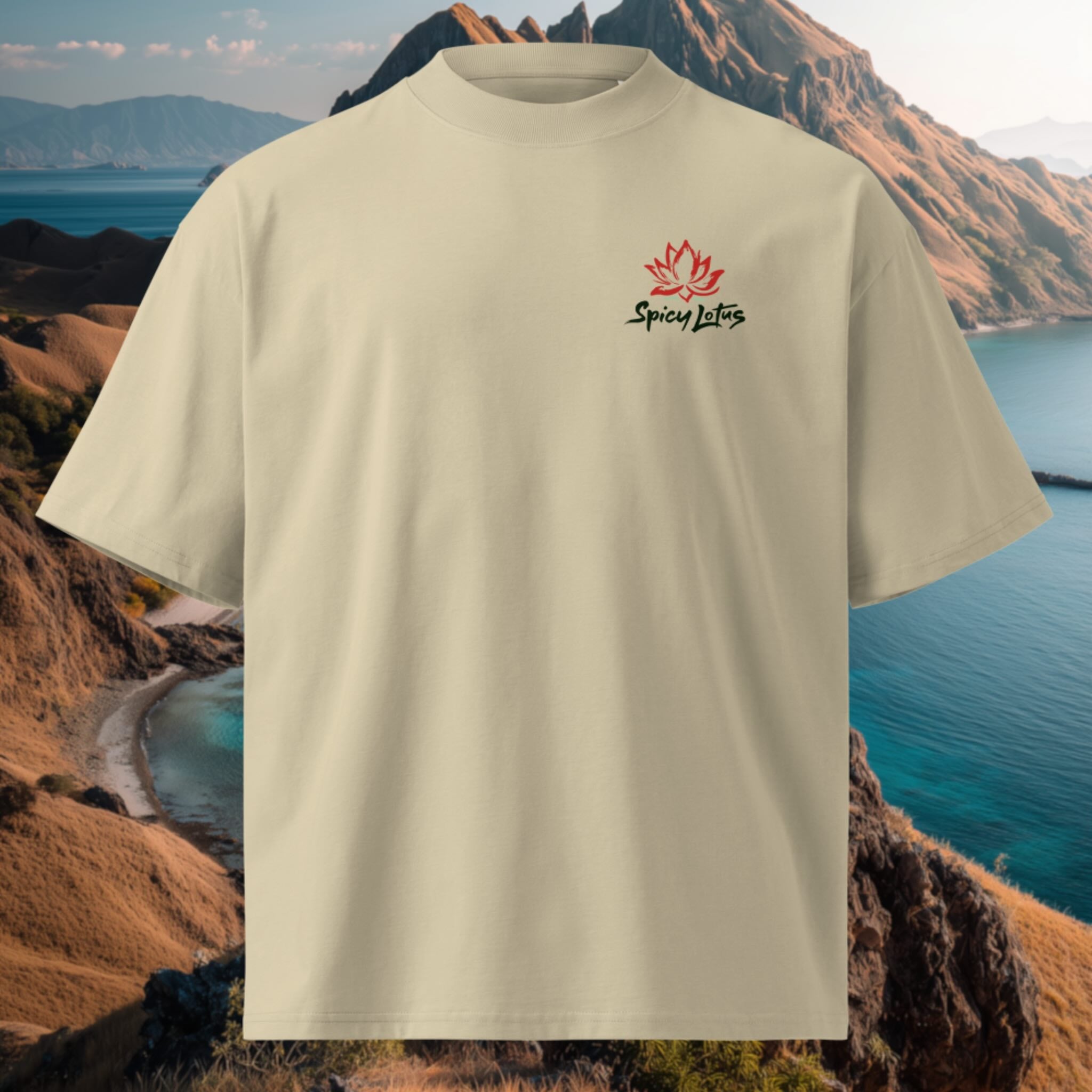 Small left chest logo on Komodo Nights oversized organic tee