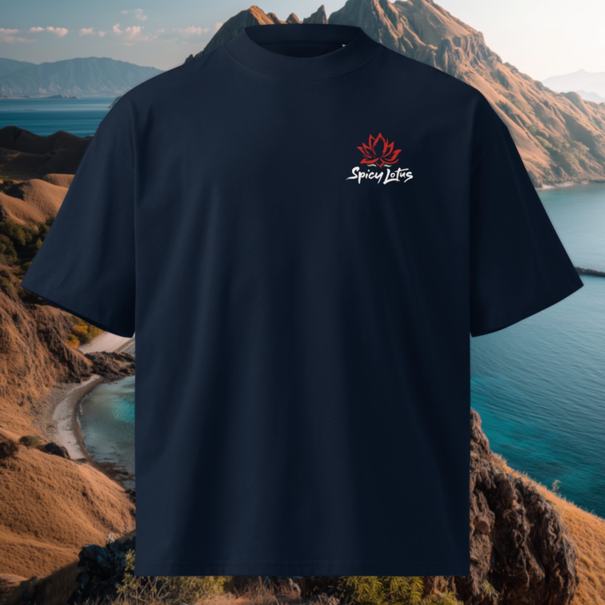Small left chest logo on Komodo Nights oversized organic tee