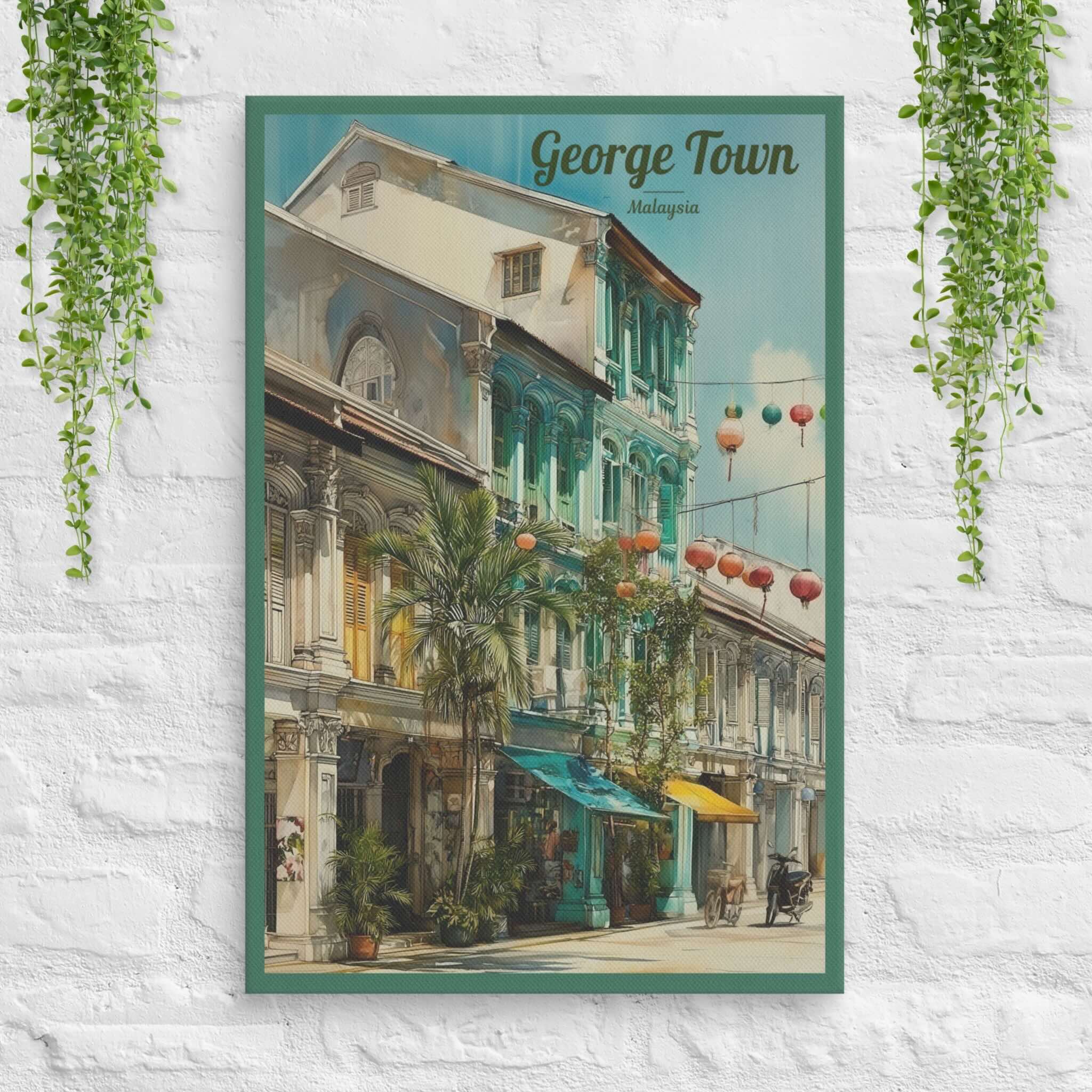 Georgetown Penang shophouse street canvas with tropical sunlight