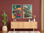 Two travel posters of Singapore and Malaysia showcased in living room