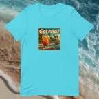 Front view of Got Cha graphic flatlay t-shirt