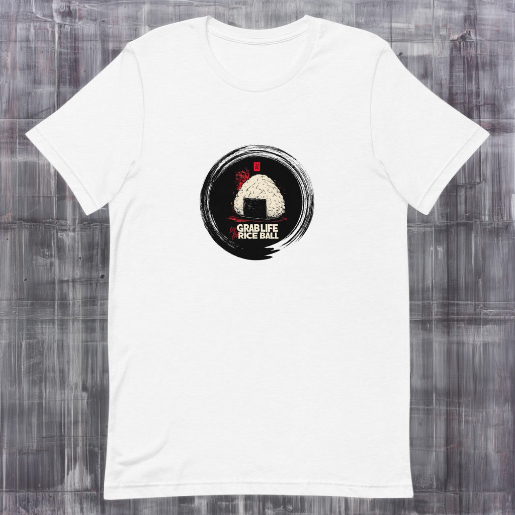 Front view of Grab Life by the Rice Ball graphic flatlay t-shirt