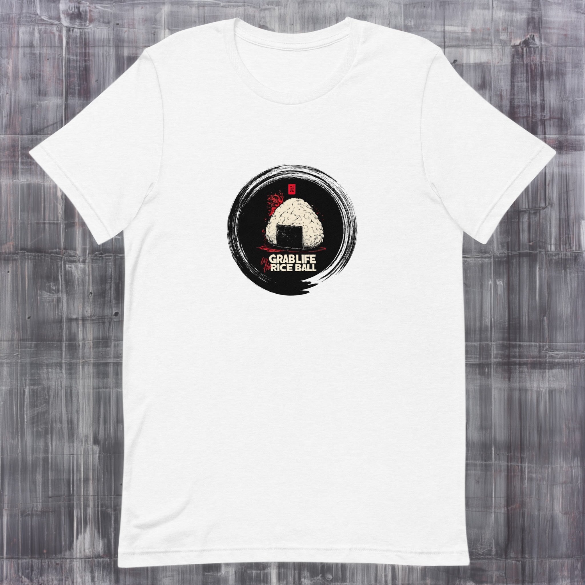 Front view of Grab Life by the Rice Ball graphic flatlay t-shirt