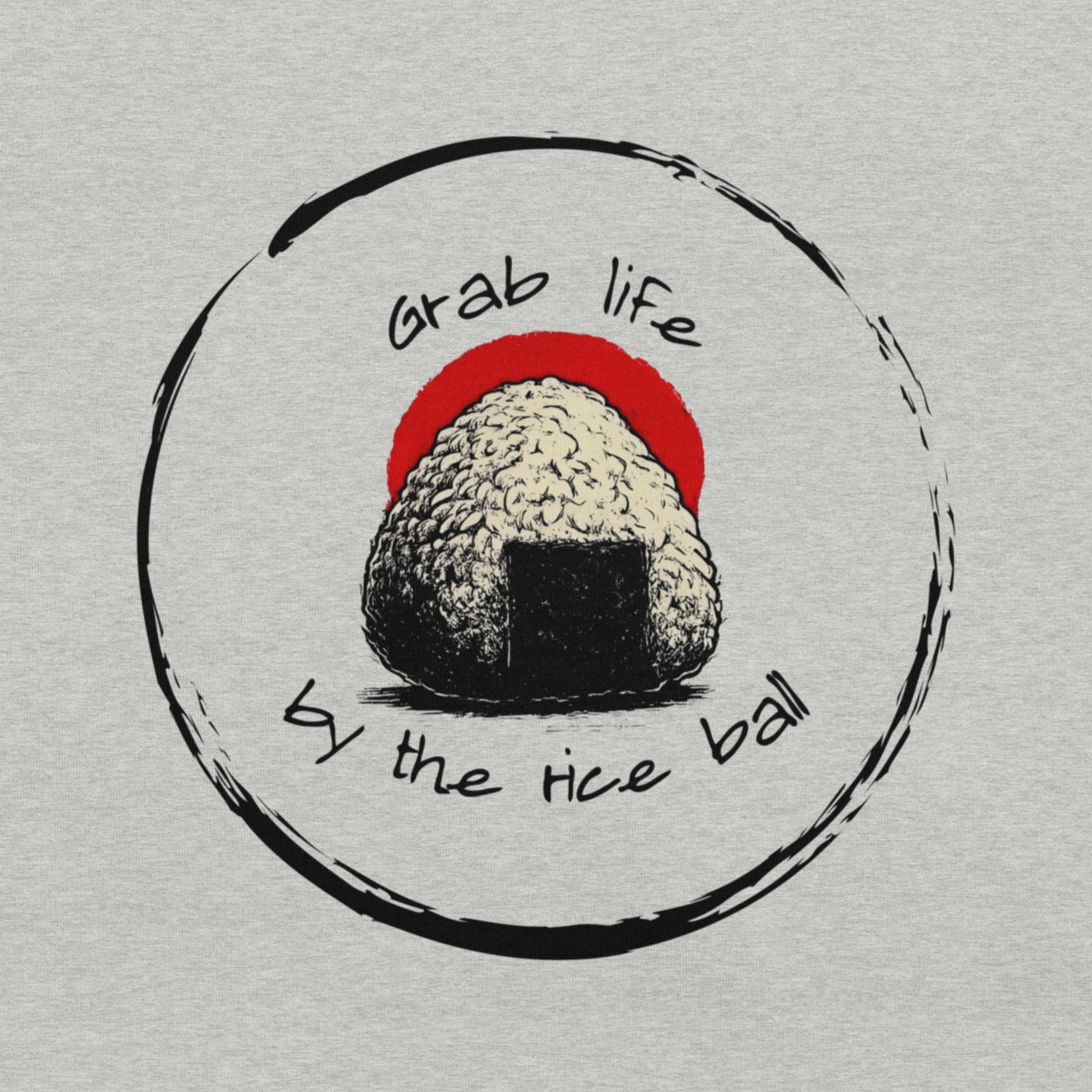 DTG print detail on onigiri motivational graphic tee