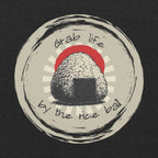 DTG print detail on onigiri motivational graphic tee