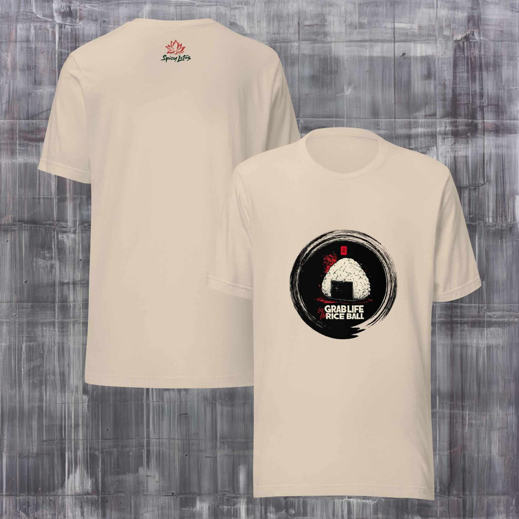 Front/Back view of Grab Life by the Rice Ball graphic ghost t-shirt