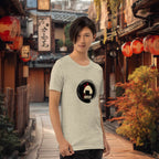 Model wearing Grab Life by the Rice Ball t-shirt in urban street setting