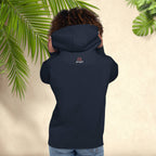 Rear view of Red Fury hoodie with outside label