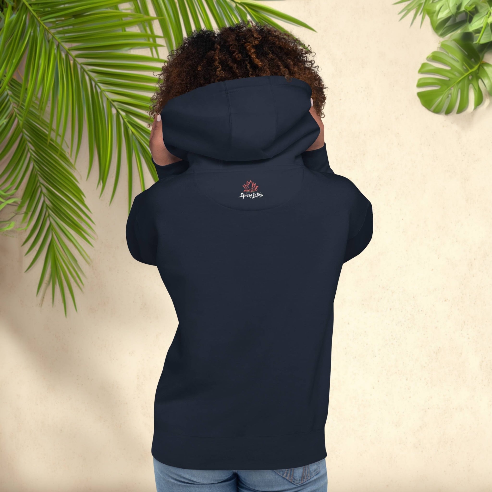 Rear view of Red Fury hoodie with outside label