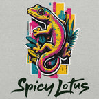 Close-up DTG print Spicy Lotus Neon Gecko T-shirt