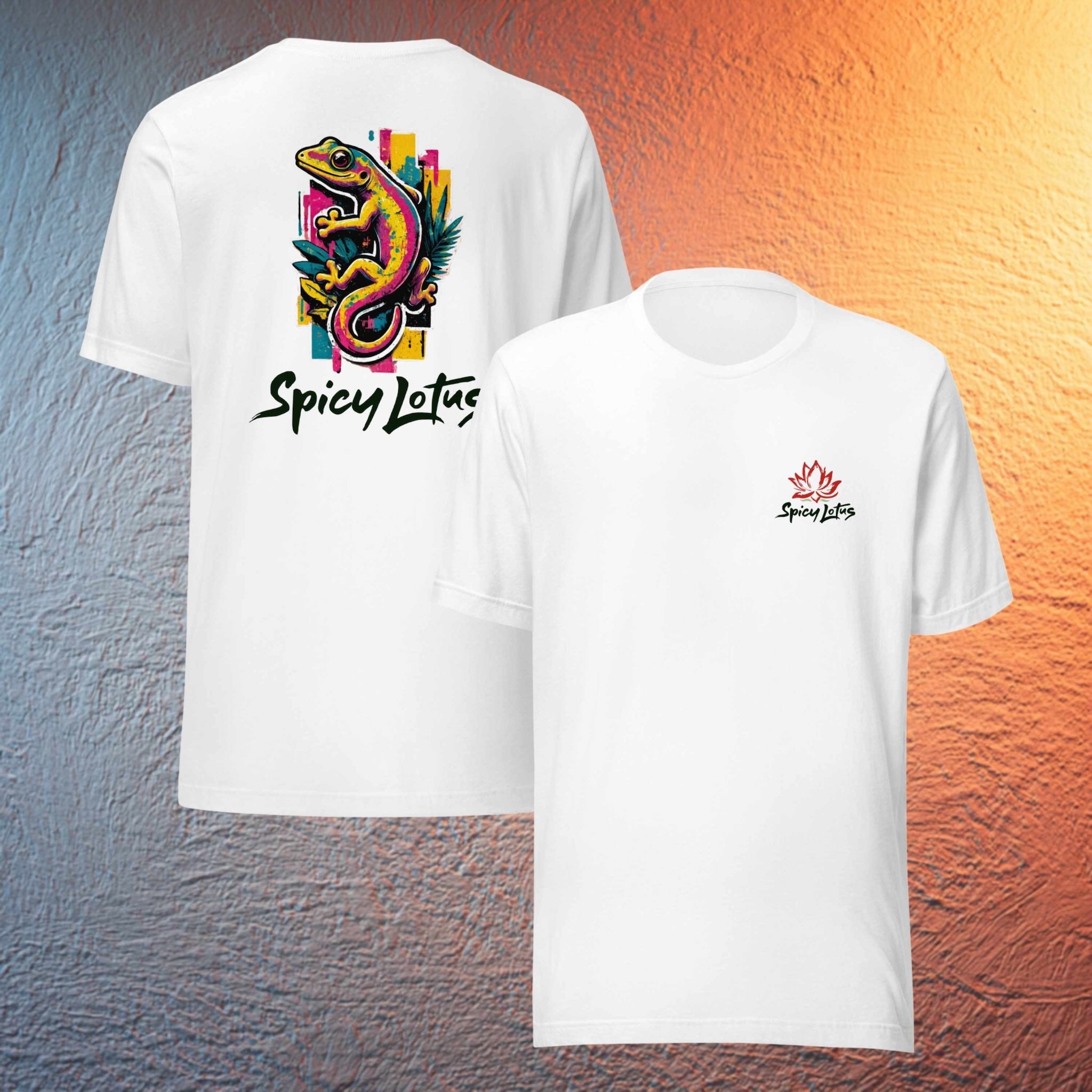 Front and back print Spicy Lotus Neon Gecko ghost T-shirt in white