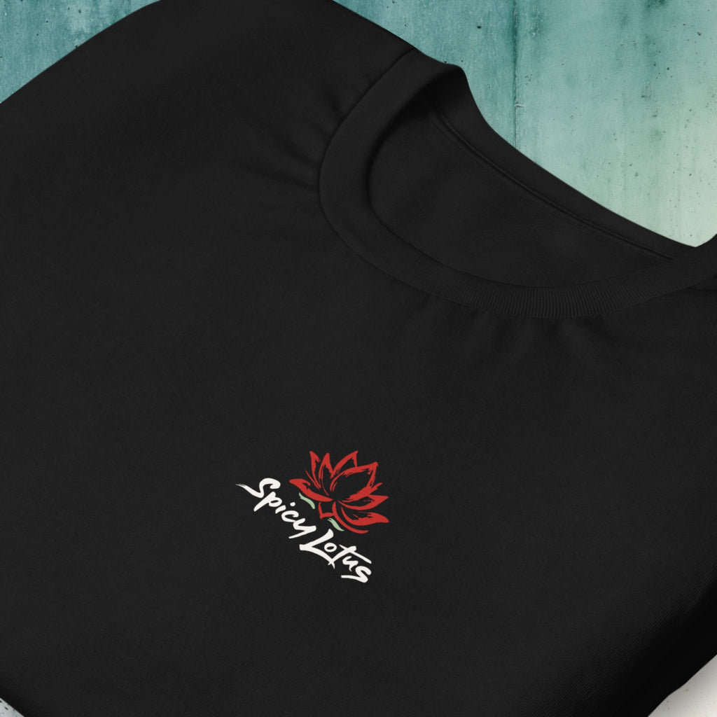 Folded Bella+Canvas 3001 unisex back print tee with chest logo