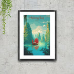 Halong Bay Vietnam poster with traditional junk boat and emerald waters in black frame