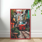 Vietnam railway alley wall art in vibrant vertical format standing