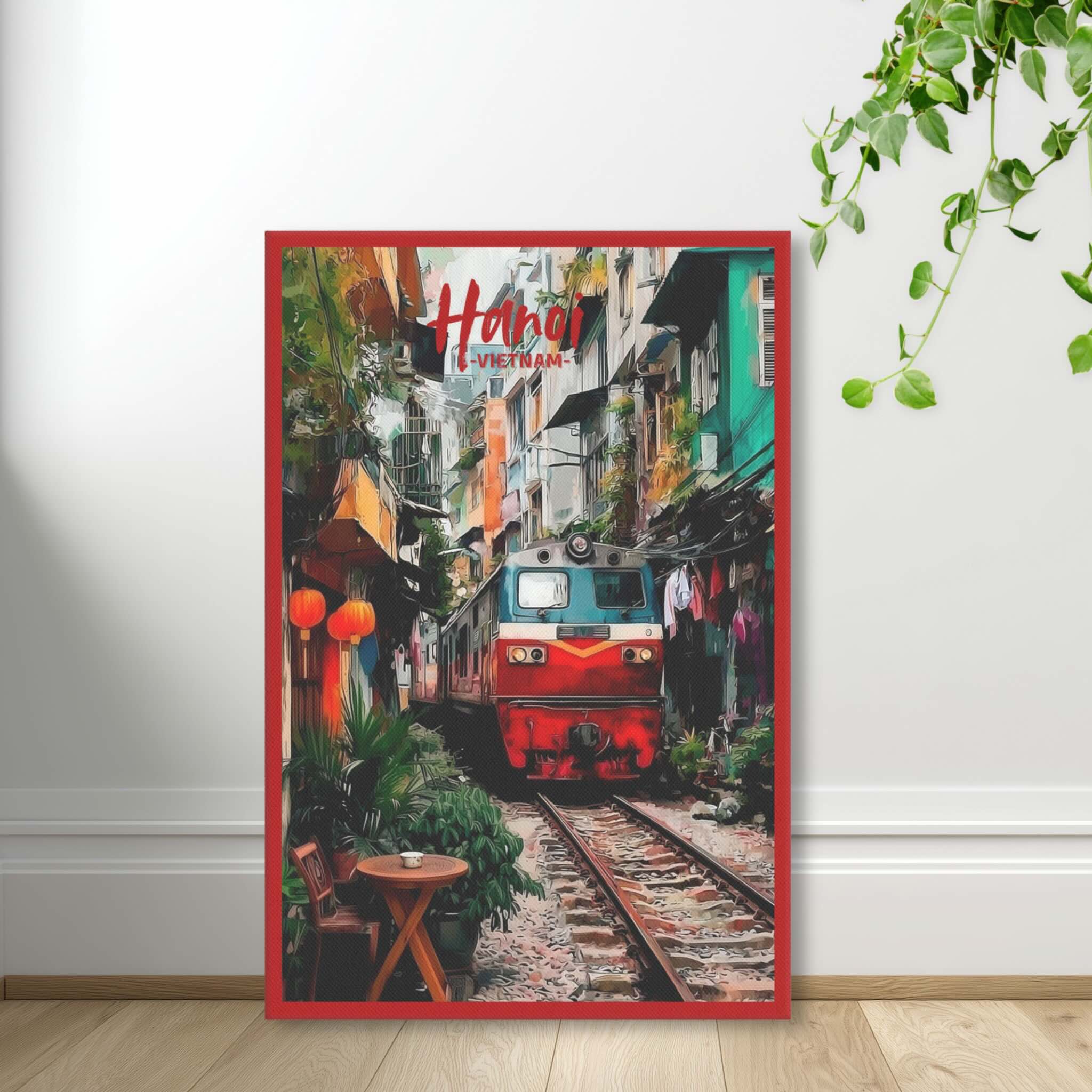Vietnam railway alley wall art in vibrant vertical format standing