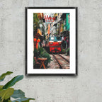 Vietnam railway alley wall art vertical poster in black frame