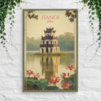 Hanoi Turtle Tower canvas with lotus lake reflections
