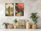 Two travel canvas on hallway wall