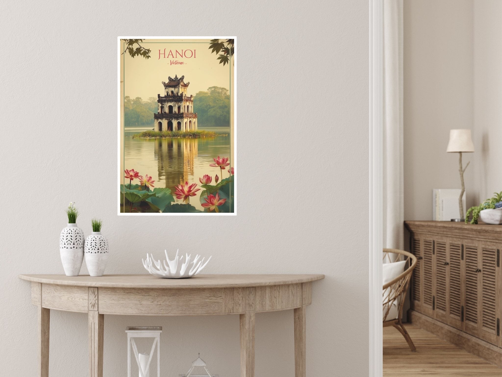 Vietnam wall art vintage travel poster showcased in living room