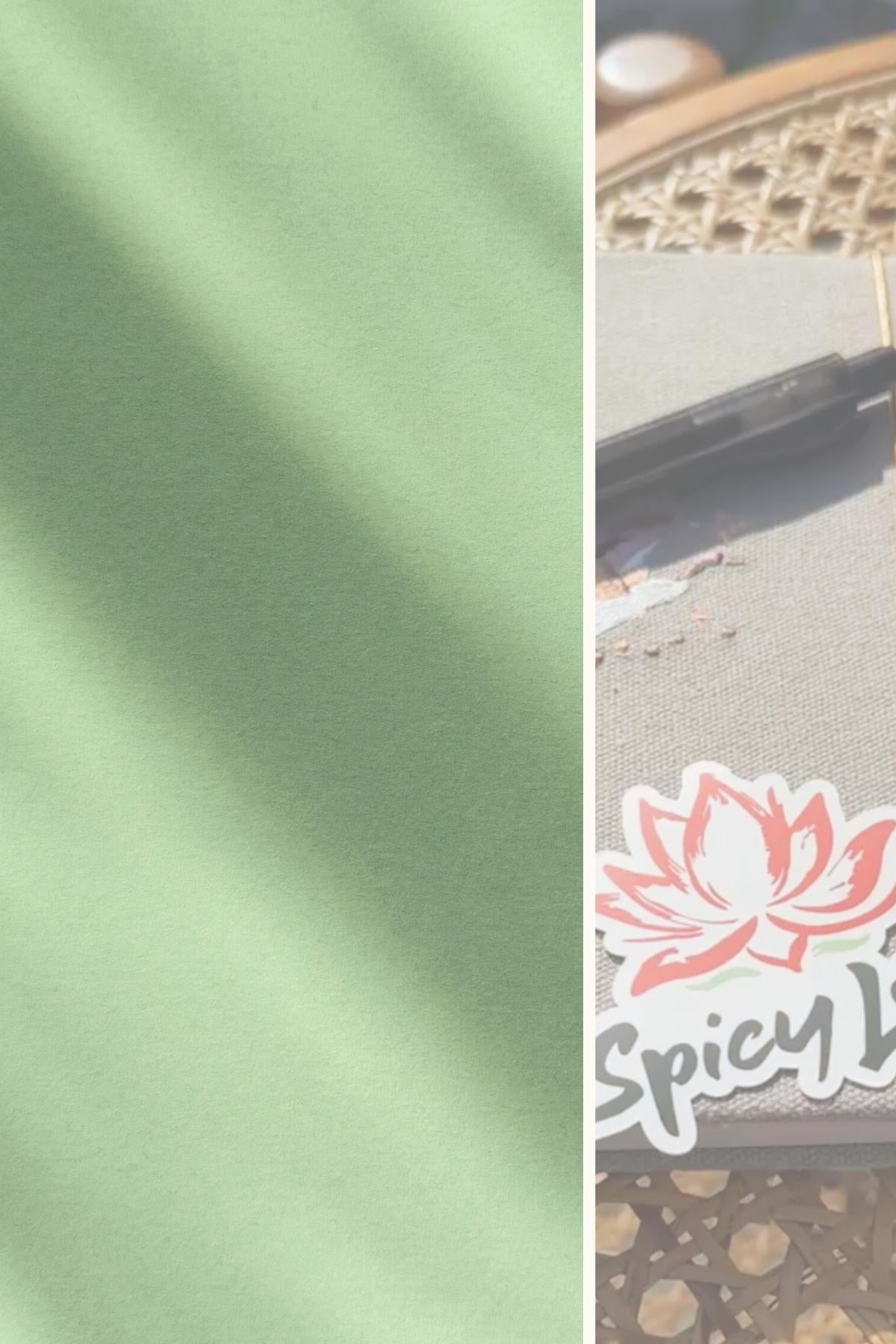 Hero banner with Spicy Lotus sticker on a table with notebook and pen.